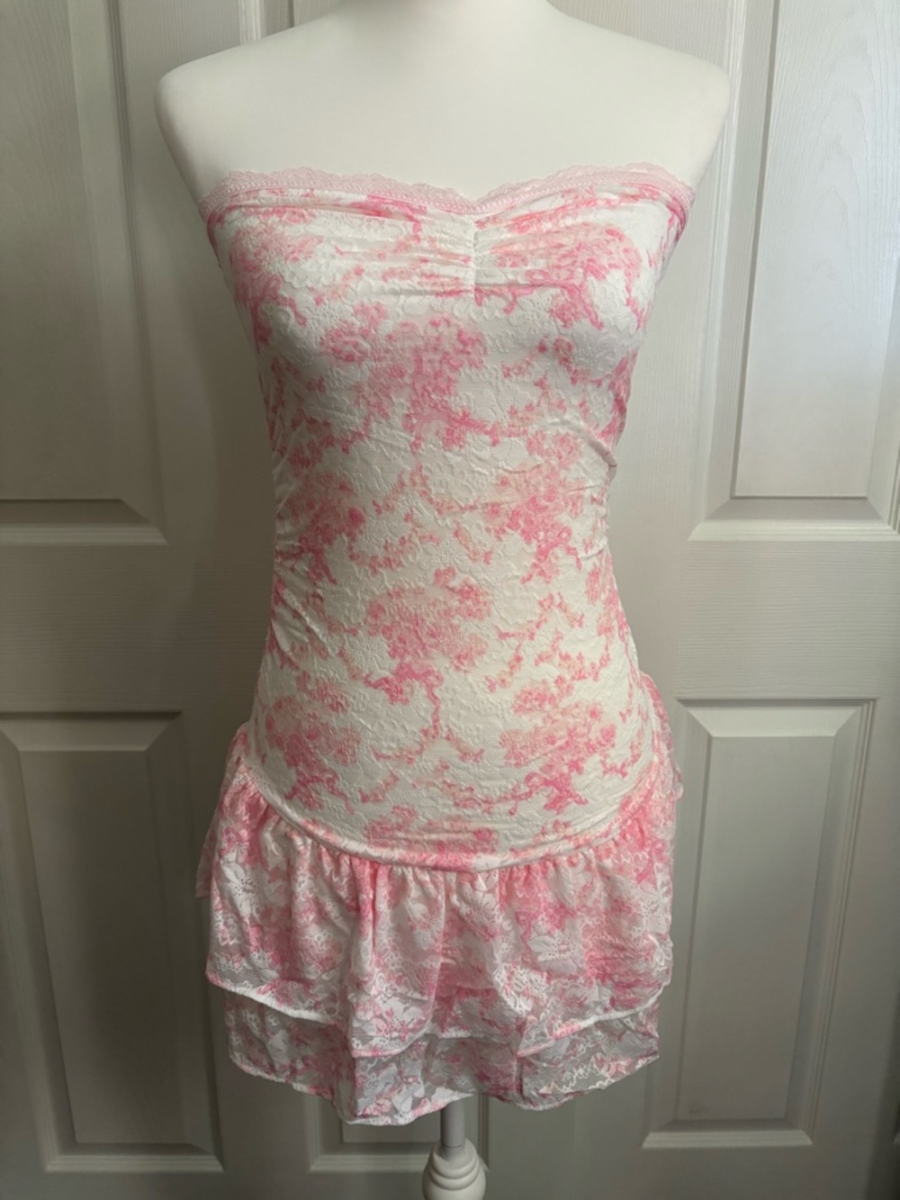 LoveShackFancy x Pink Victoria Secret Strapless Lace Ruffle Dress